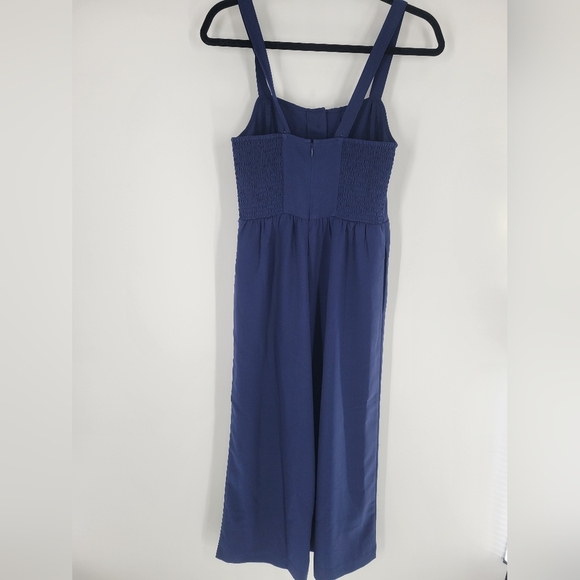 Madewell Navy Blue Cropped Wide Leg Smocked Jumpsuit With Pockets Size 0 - Picture 6 of 6